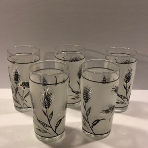 VTG Libby 5 frosted silver wheat 4oz juice glasses